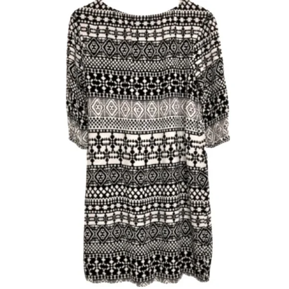 Mossimo Black & White Aztec Pattern Long Sleeve Boat Neck Dress - Size M - Picture 3 of 9